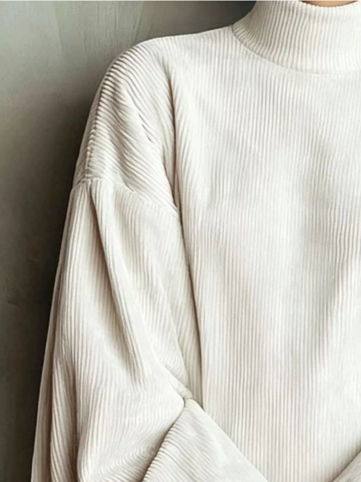 Full Size Corduroy Mock Neck Lantern Sleeve Mini Dress Plus (4)