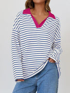 Striped Contrast Collar Long Sleeve Top (2)