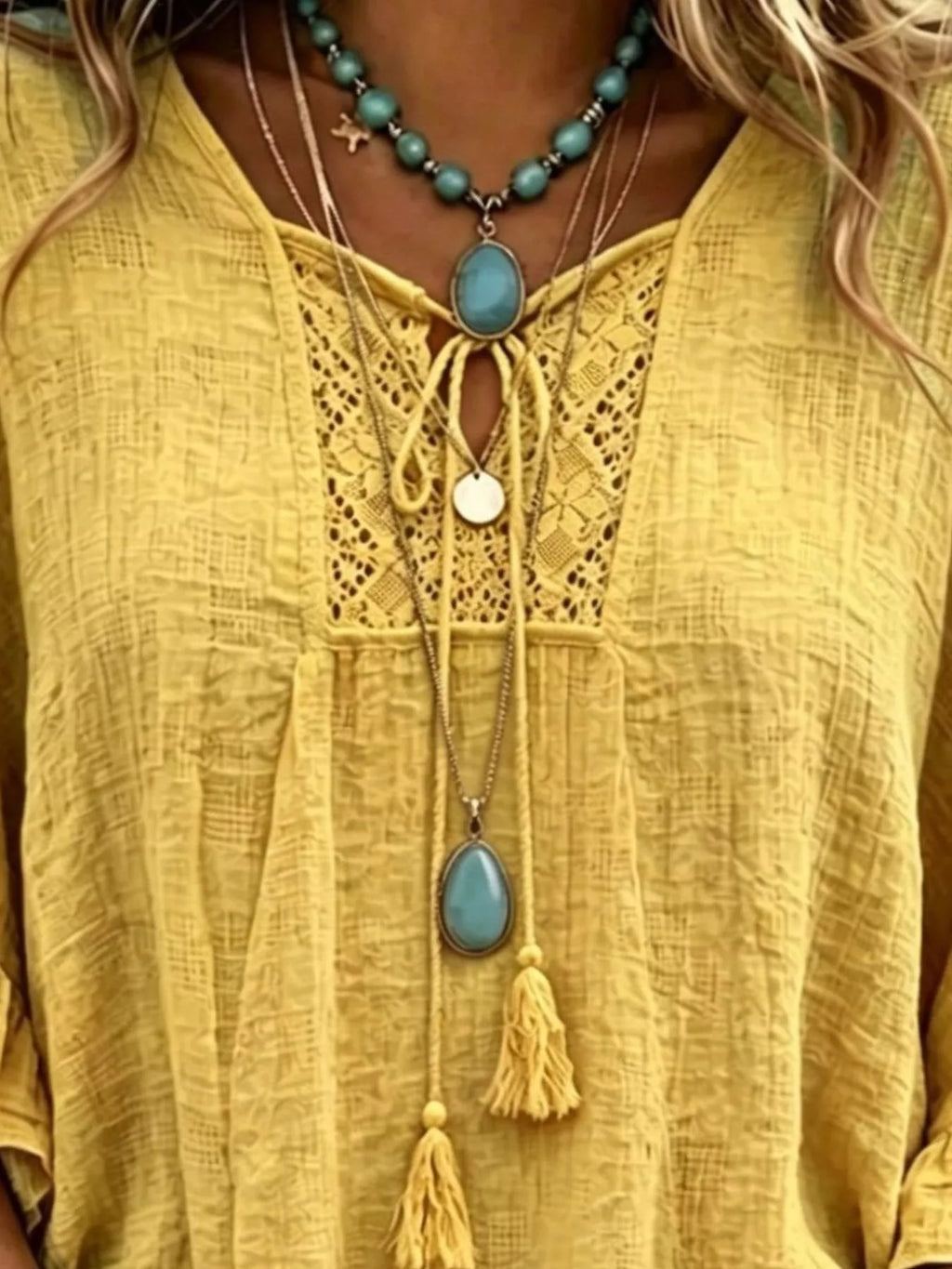 Full Size Tassel Tie Neck Ruffled Hem Blouse Plus (10)