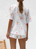 Printed Button Down Short Sleeve Top Shorts Set (3)