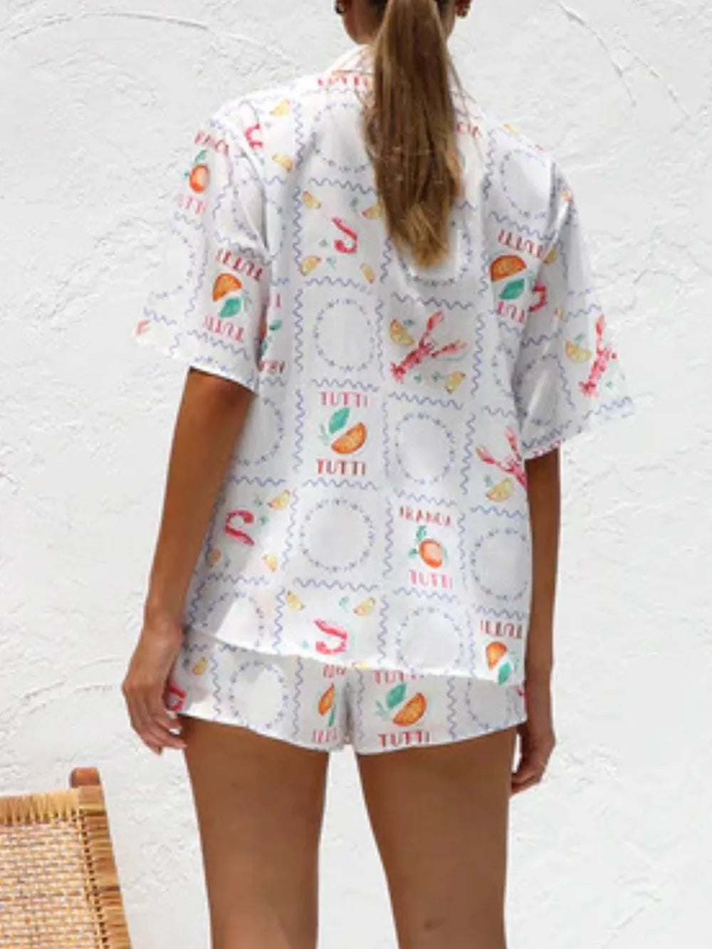 Printed Button Down Short Sleeve Top Shorts Set (3)