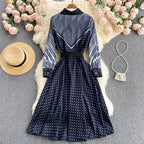 Color-blocking Striped Print Slim Mid-length Retro Dress photo 3
