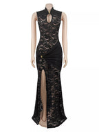 Lace Keyhole High-slit Maxi Dress (3)