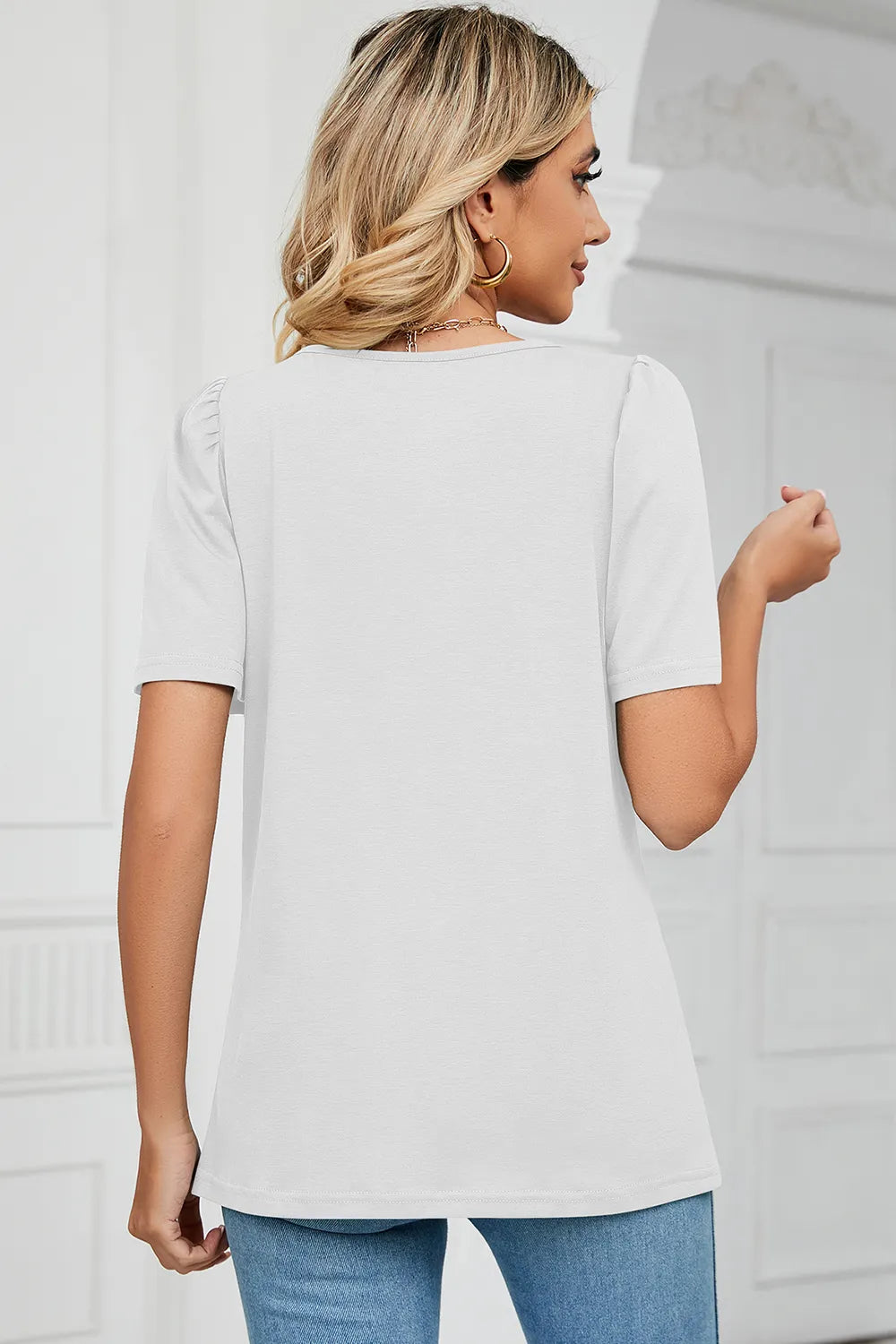 Square Neck Short Sleeve T-shirt (10)