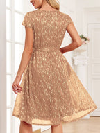 V-neck Metallic Print Dress (9)