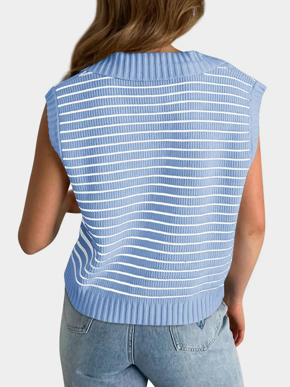 Collared Neck Striped Sweater Vest (21)