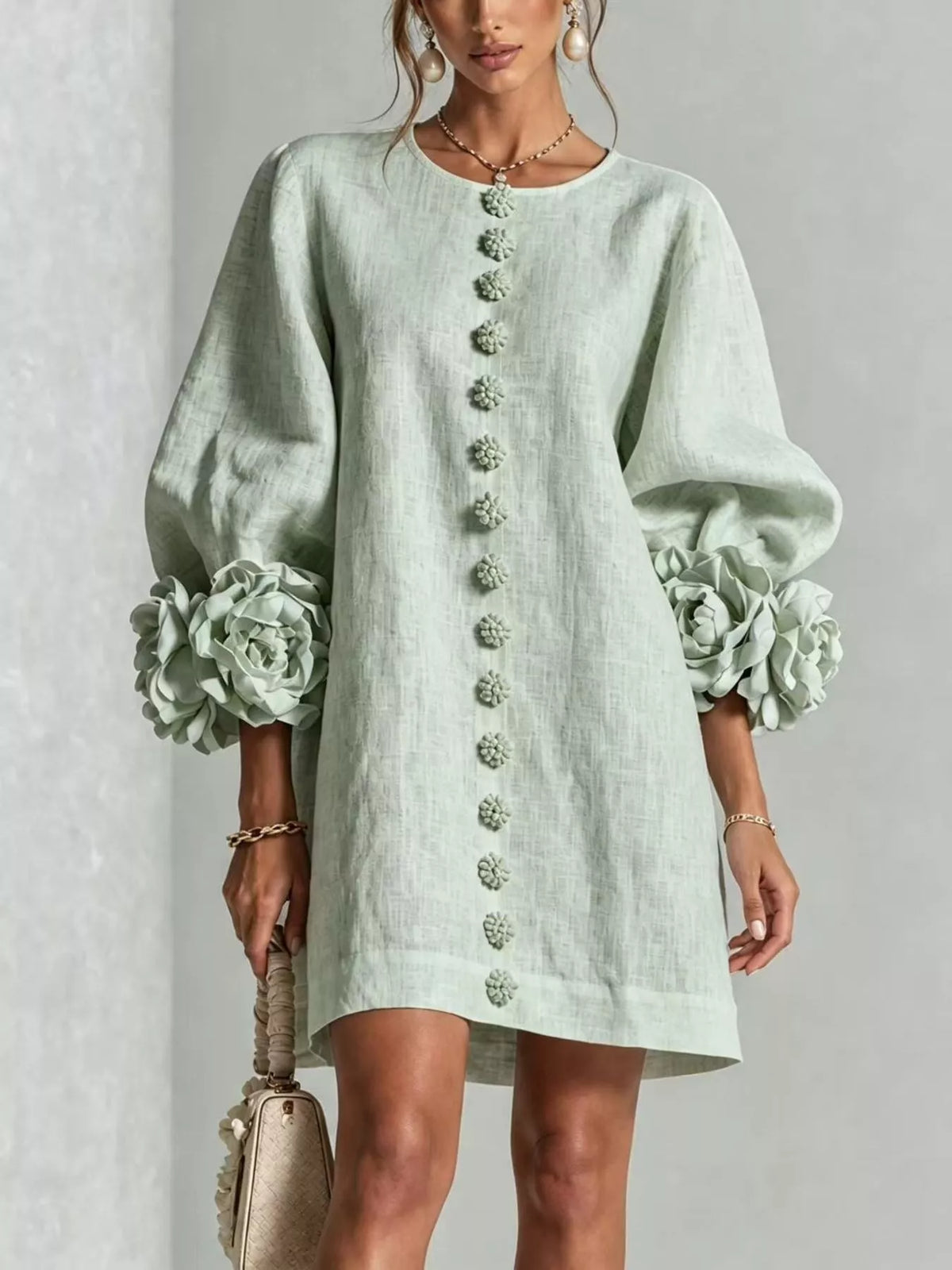 3d Floral 3/4 Sleeve Mini Dress (9)