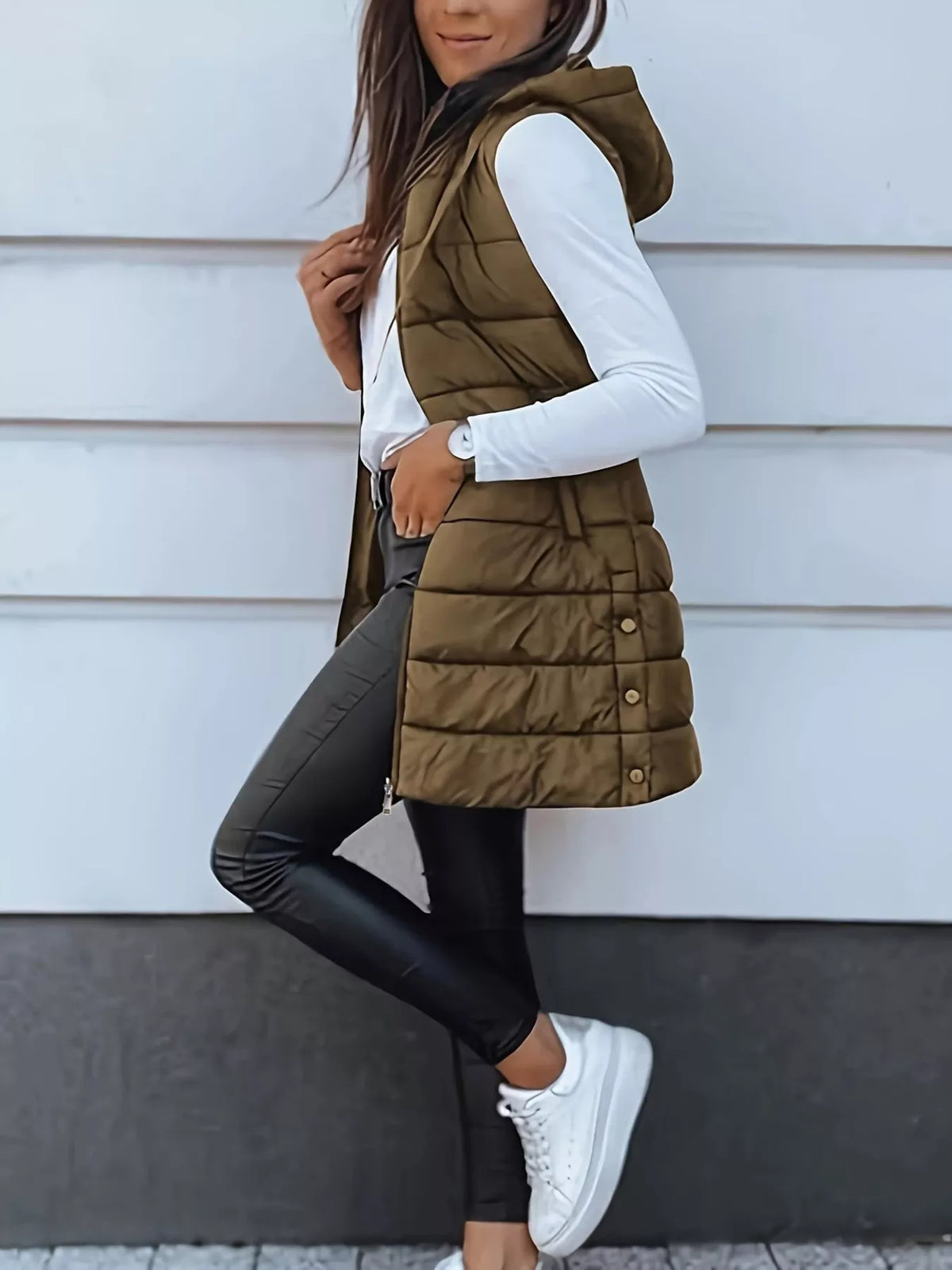 Zip Up Longline Hooded Puffer Vest Coat (10)