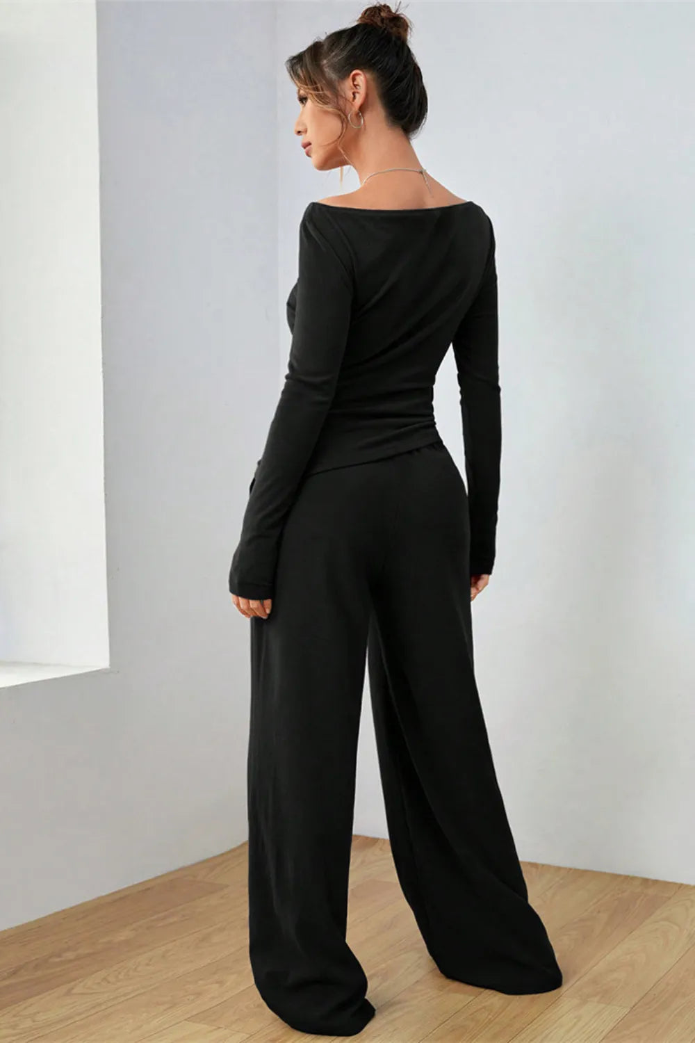 Boat Neck Long Sleeve Top Pants Set (18)