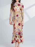 Floral Embroidered Mesh Long Sleeve Midi Dress (4)