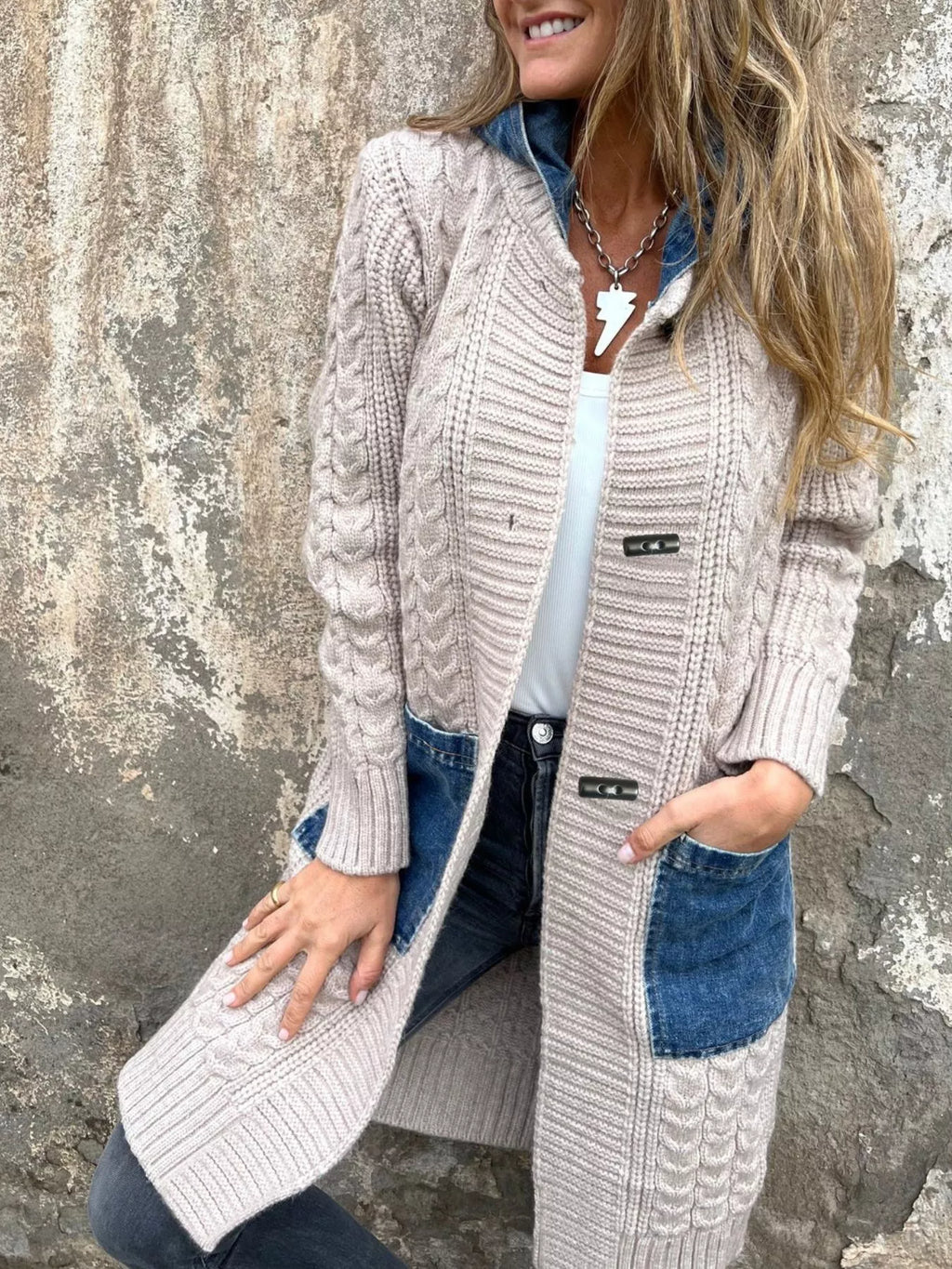 Full Size Hooded Cable Knit Longline Cardigan Plus (2)