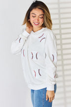 Sequin Baseball Round Neck Dropped Shoulder Sweatshirt (4)