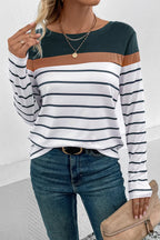 Striped Round Neck Long Sleeve T-shirt (6)