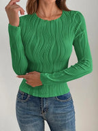 Textured Round Neck Long Sleeve Top (10)