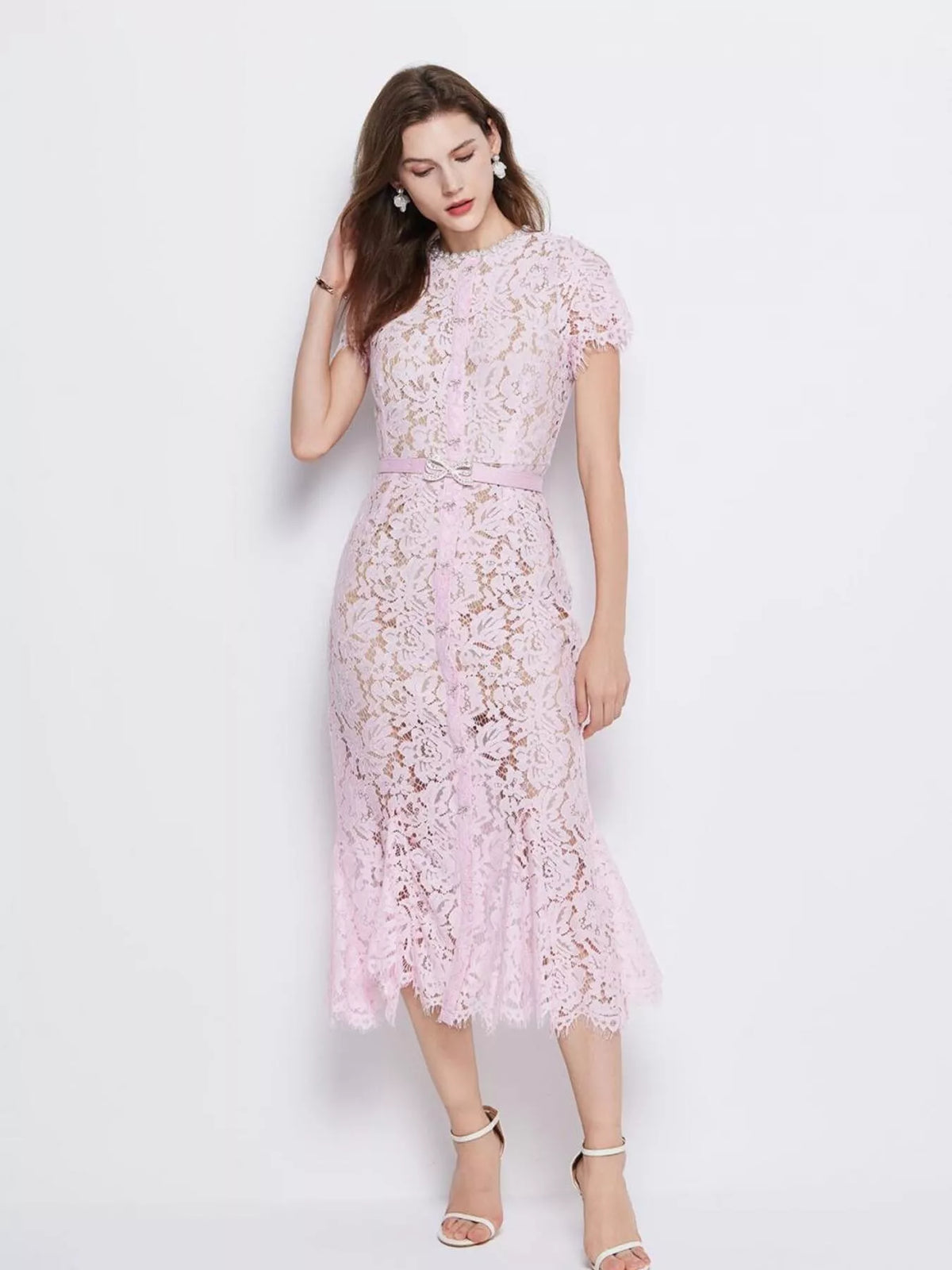 Lace Short Sleeve Mermaid Dress (2)