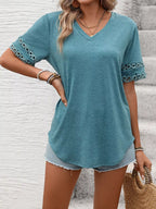 V-neck Hollow-out Sleeve T-shirt (12)