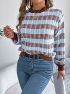 Striped Round Neck Long Sleeve Sweater (5)