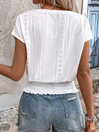 Eyelet V-neck Short Sleeve Blouse (6)