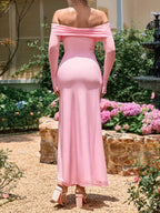 Off-shoulder Ruched Long Sleeve Maxi Dress (4)