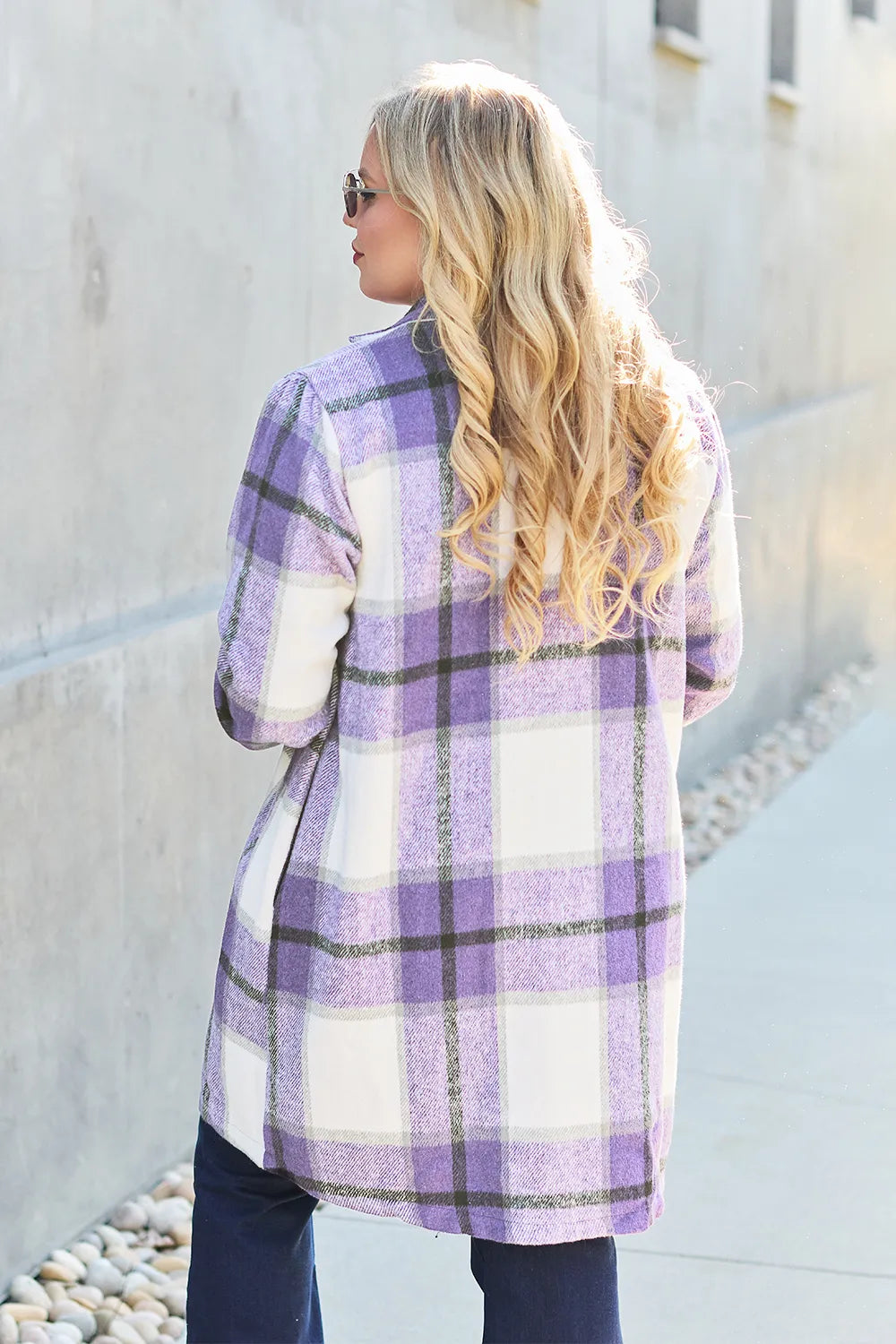 Full Size Plaid Button Up Lapel Collar Coat (37)
