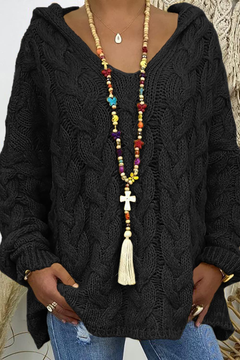 Cable-knit Hooded Sweater (5)