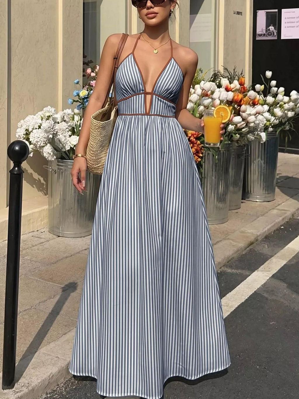 Striped Halter Neck Maxi Dress (18)