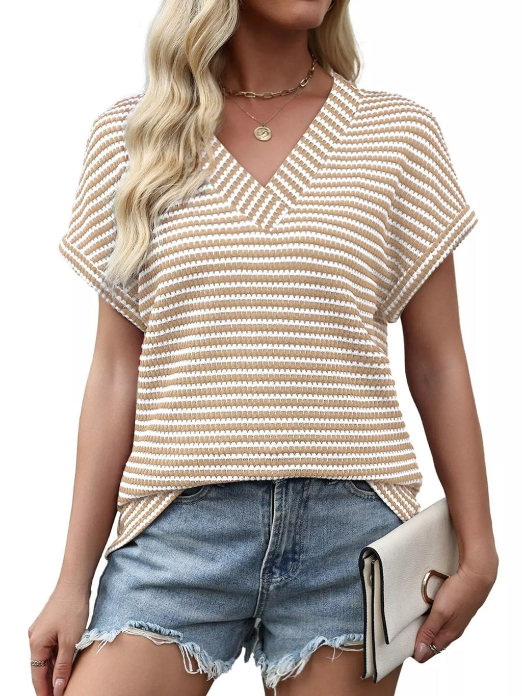 Striped V-neck Relaxed Fit T-shirt (2)