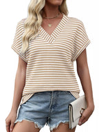 Striped V-neck Relaxed Fit T-shirt (2)