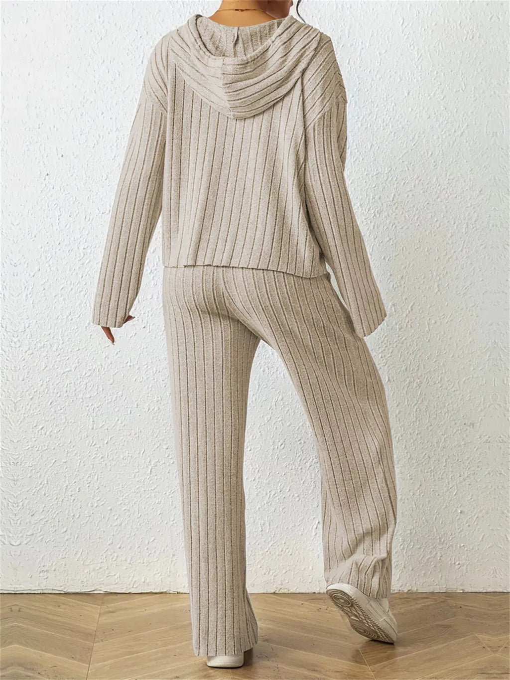 Ribbed Drawstring Hoodie Pants Set (12)