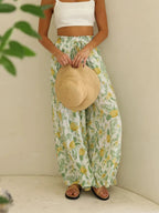 Drawstring Paperbag Waist Printed Wide Leg Pants (2)