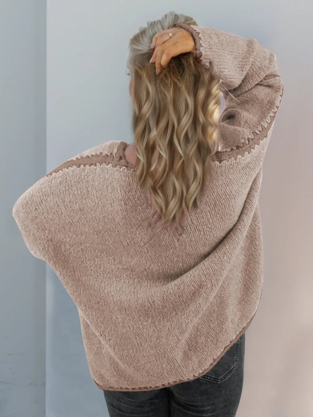Contrast Open Front Dropped Shoulder Cardigan (21)