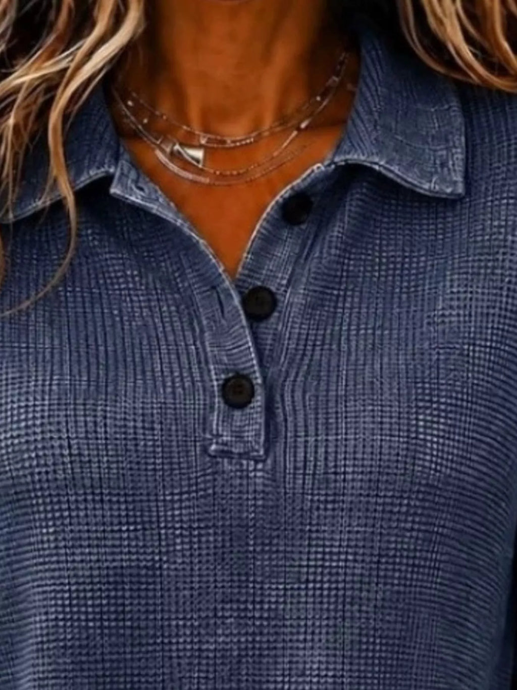 Full Size Waffle Knit Dropped Shoulder Polo Top Plus (4)