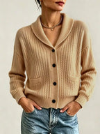 Full Size Shawl Collar Cable Knit Cardigan Plus