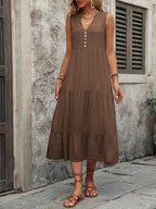 Decorative Button Notched Sleeveless Dress (20)