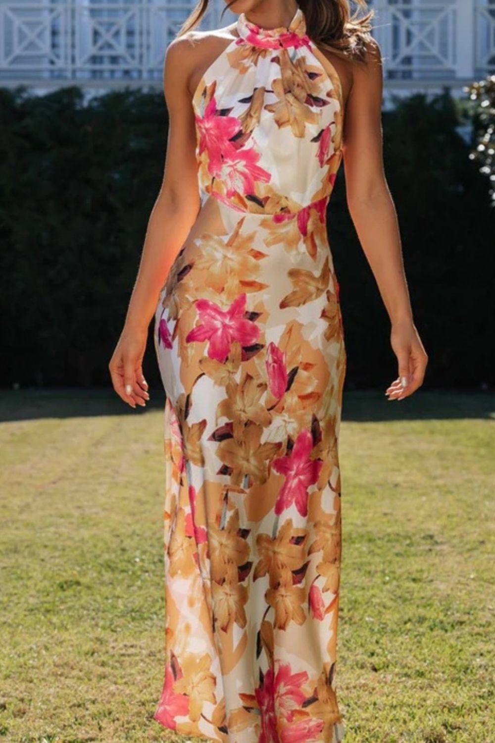Floral Print Halter Neck Maxi Dress (4)