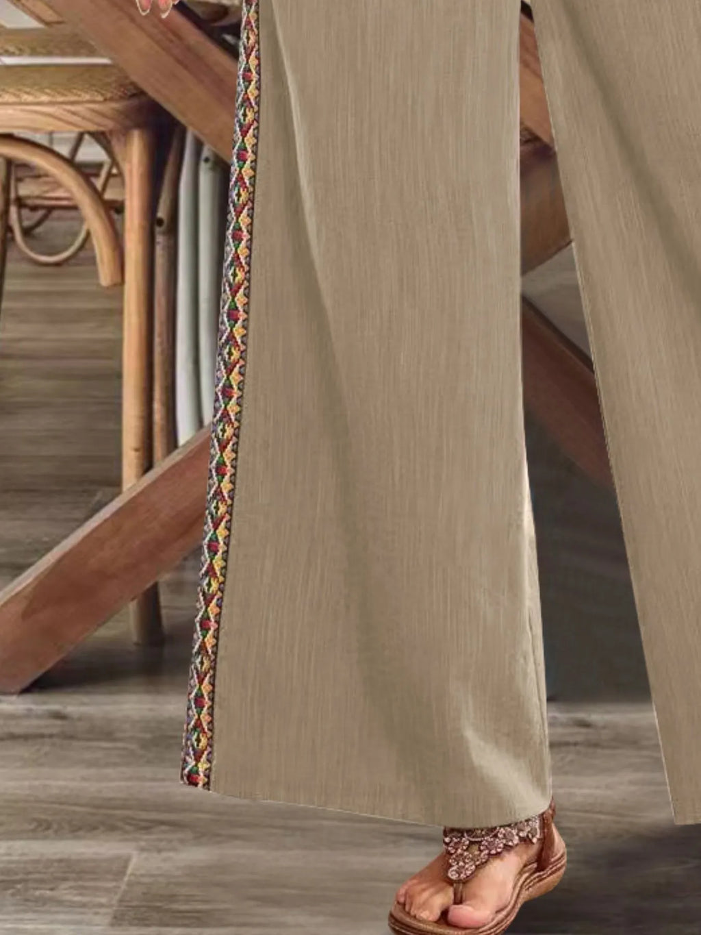 Bohemian Wide Leg Embroidered Side Stripe Pants (12)