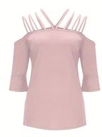 Full Size Cold Shoulder Three-quarter Sleeve Blouse (14)