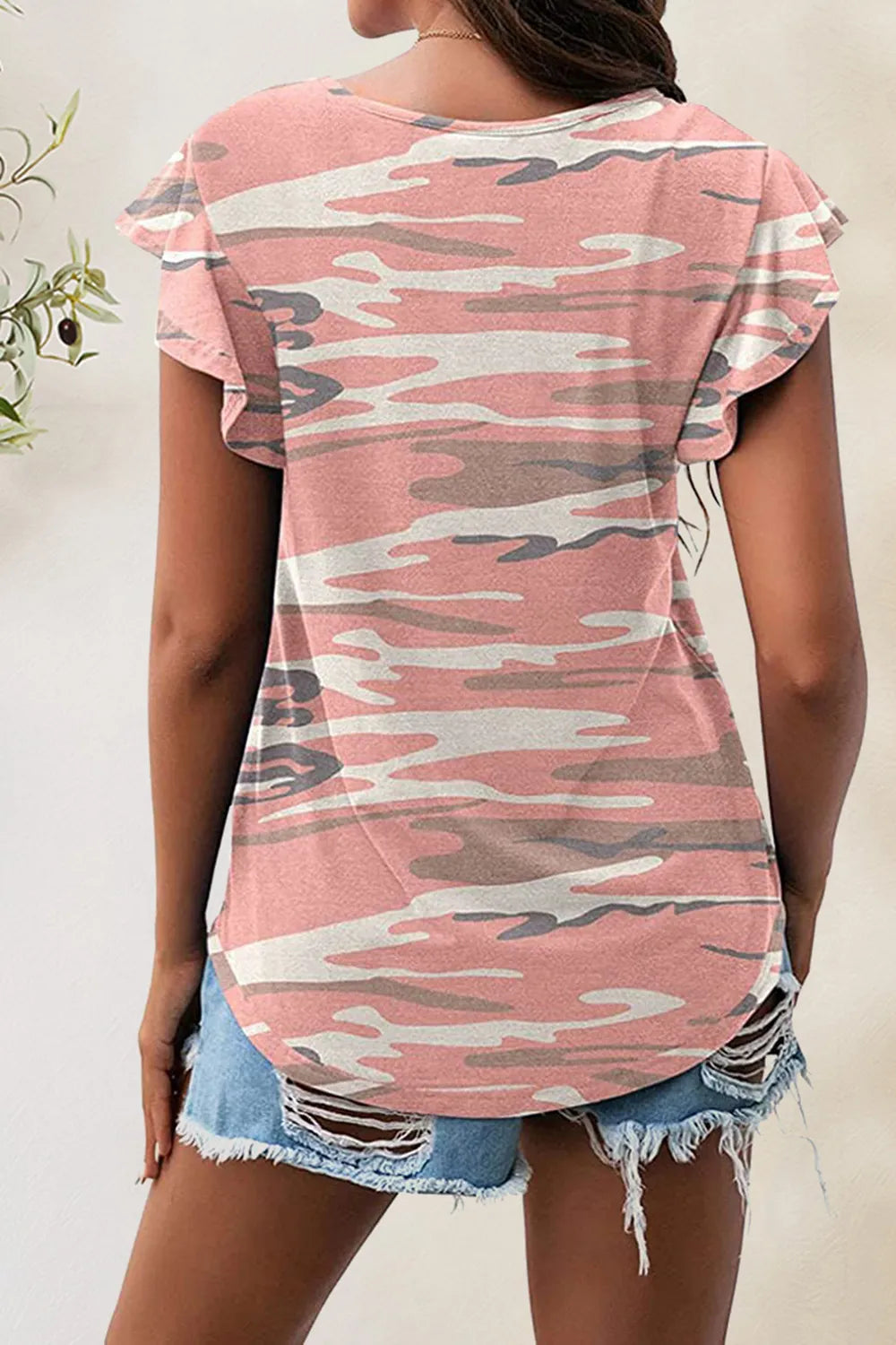 Printed Round Neck Short Sleeve T-shirt (36)