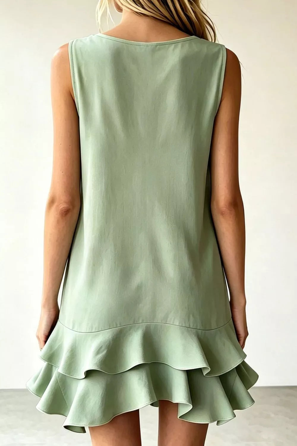 Full Size Sleeveless V-neck Ruffle Hem Mini Dress Plus (5)