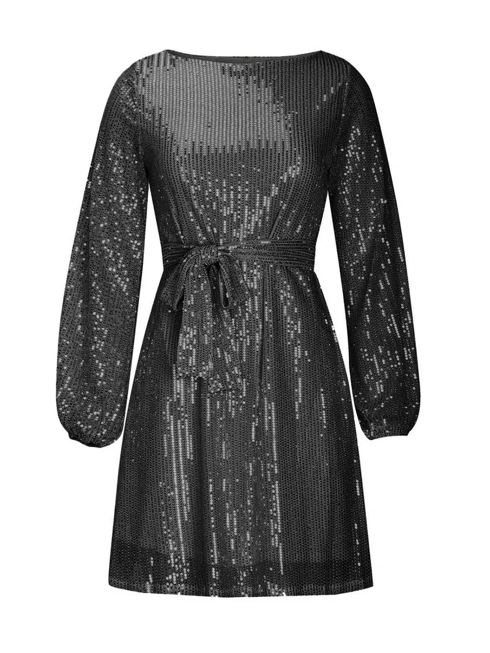 Sequin Tie Waist Long Sleeve Mini Dress (12)