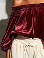 Off-shoulder Velvet Long Sleeve T-shirt (15)