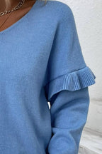 V-neck Ruffle Trim Long Sleeve Sweater (2)