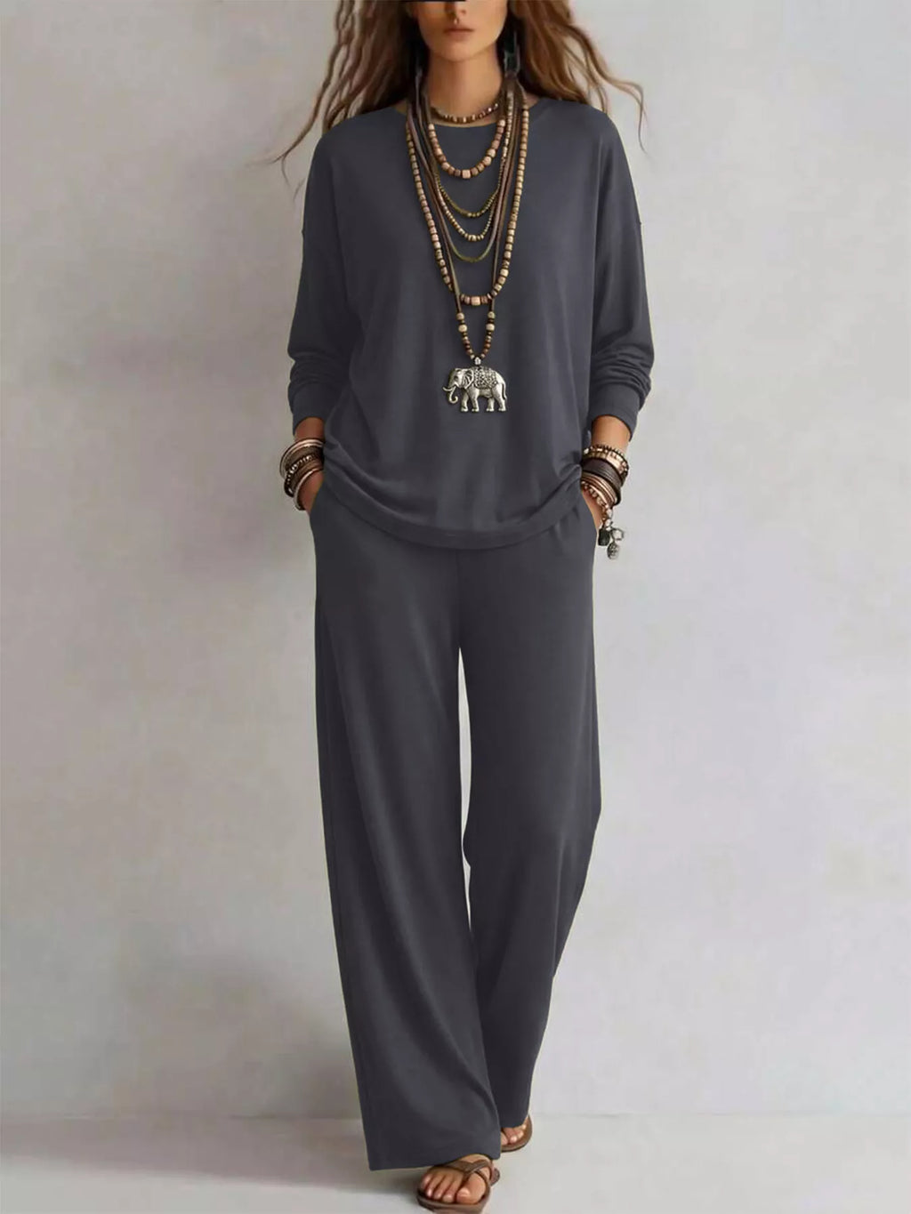 Round Neck T-shirt Wide-leg Pants Set (6)