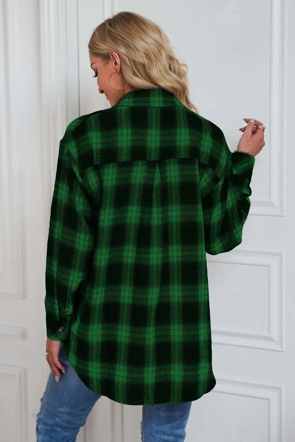 Plaid Button Up Dropped Shoulder Outerwear (17)