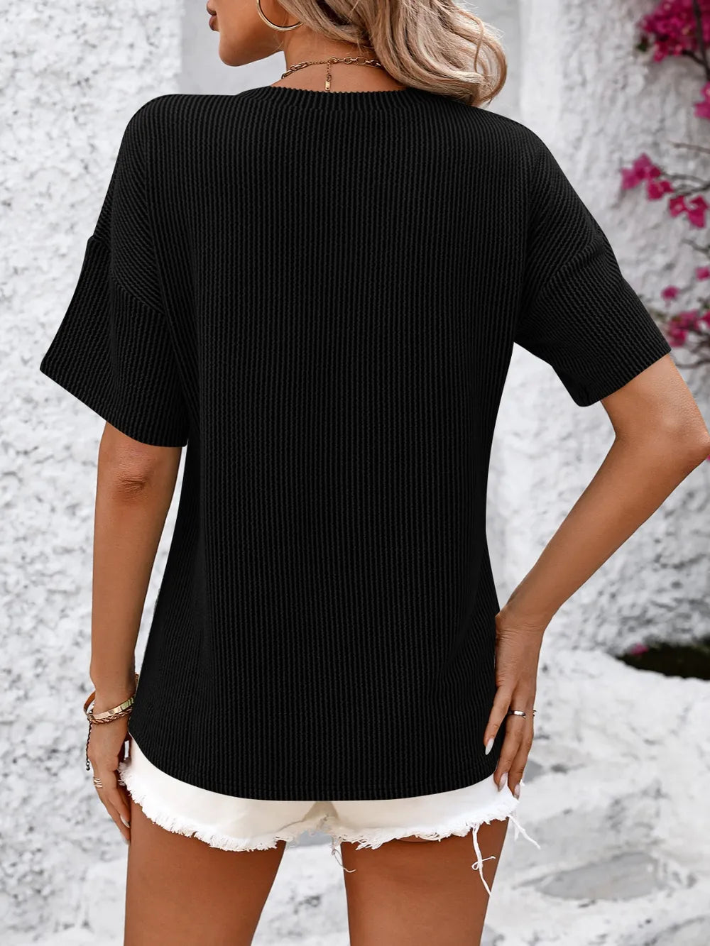 V-neck Dropped Shoulder T-shirt (16)