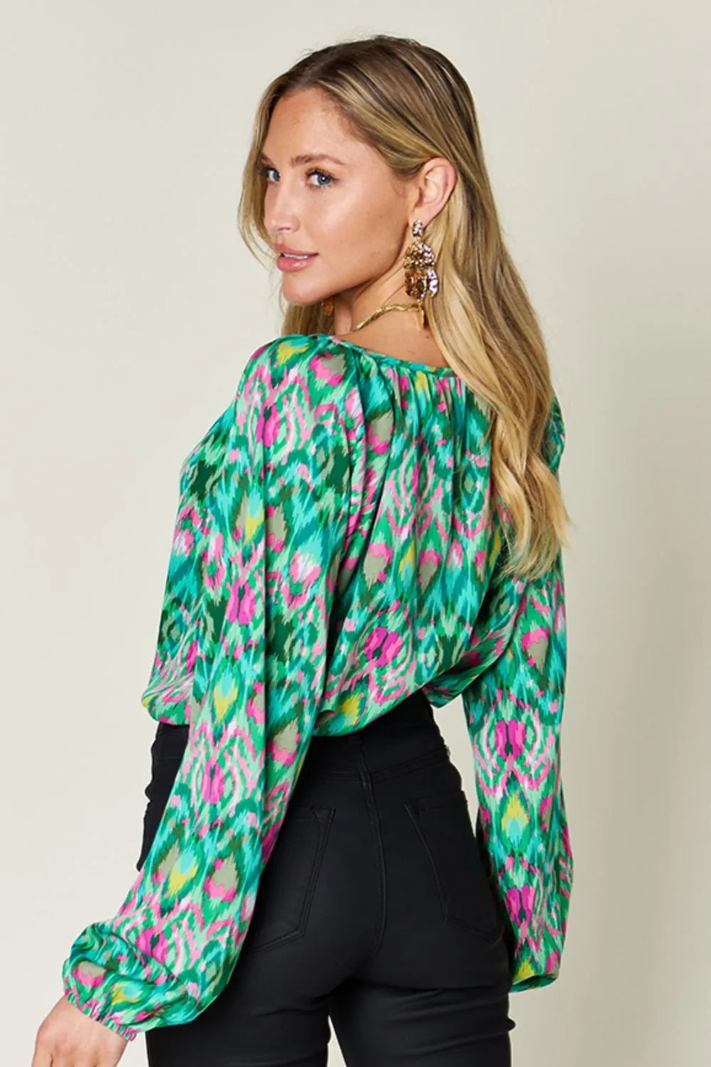 Full Size Printed Balloon Sleeve Blouse (24)