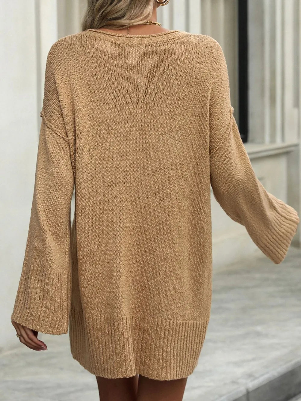 Round Neck Dropped Shoulder Sweater (2)