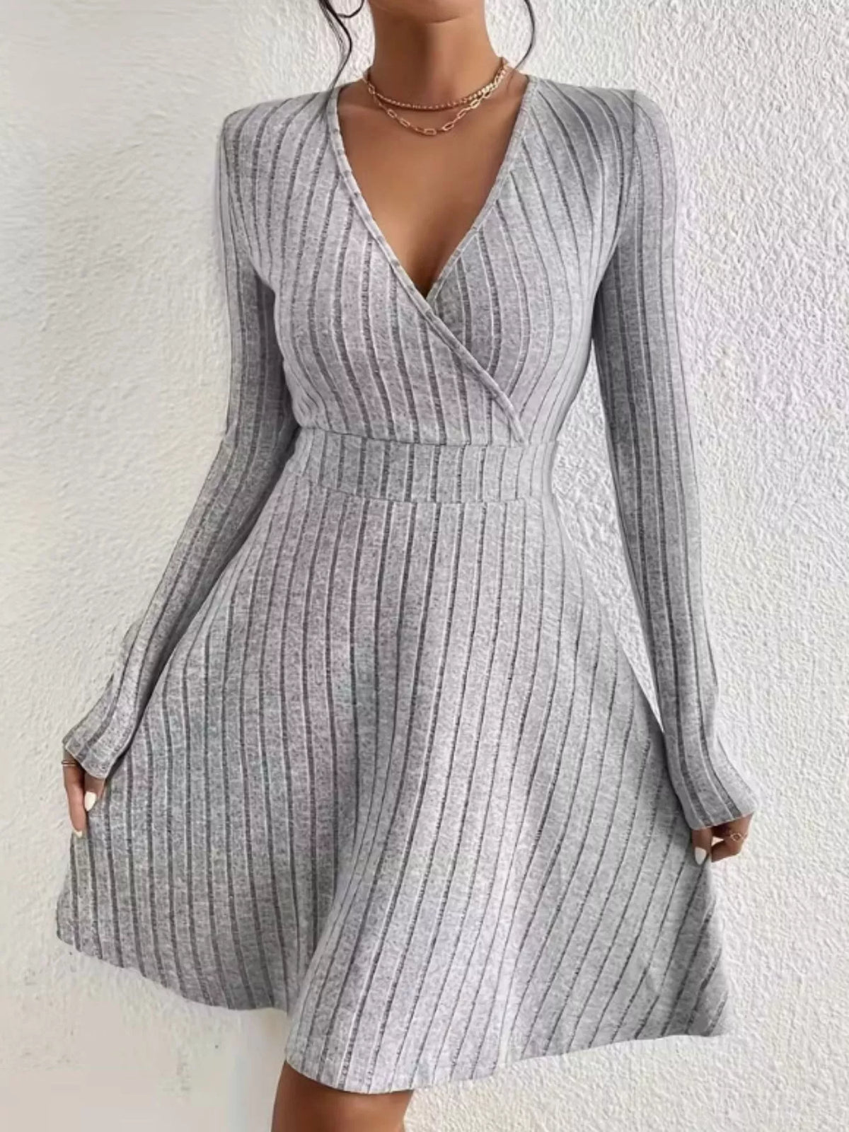 Ribbed Knit Wrap Mini Dress (12)