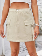 Pocketed Buttoned Denim Skirt (11)
