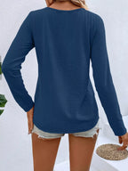 Full Size V-neck Decor Button Long Sleeve T-shirt Plus (12)
